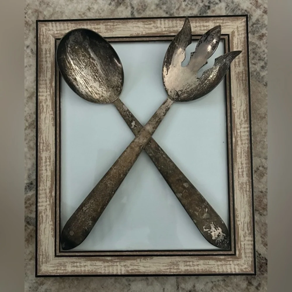 Vintage Silver-Toned Salad Serving Set By Saben